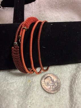 Copper-Tone Memory wire bracelet & copper toned posts heart bracelet